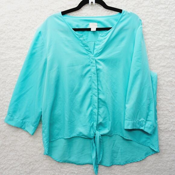 Chico's Tops - Blouse Chico 3 Tie Front Aqua Chic Relaxed Breezy Summercore Lagenlook Soft Girl